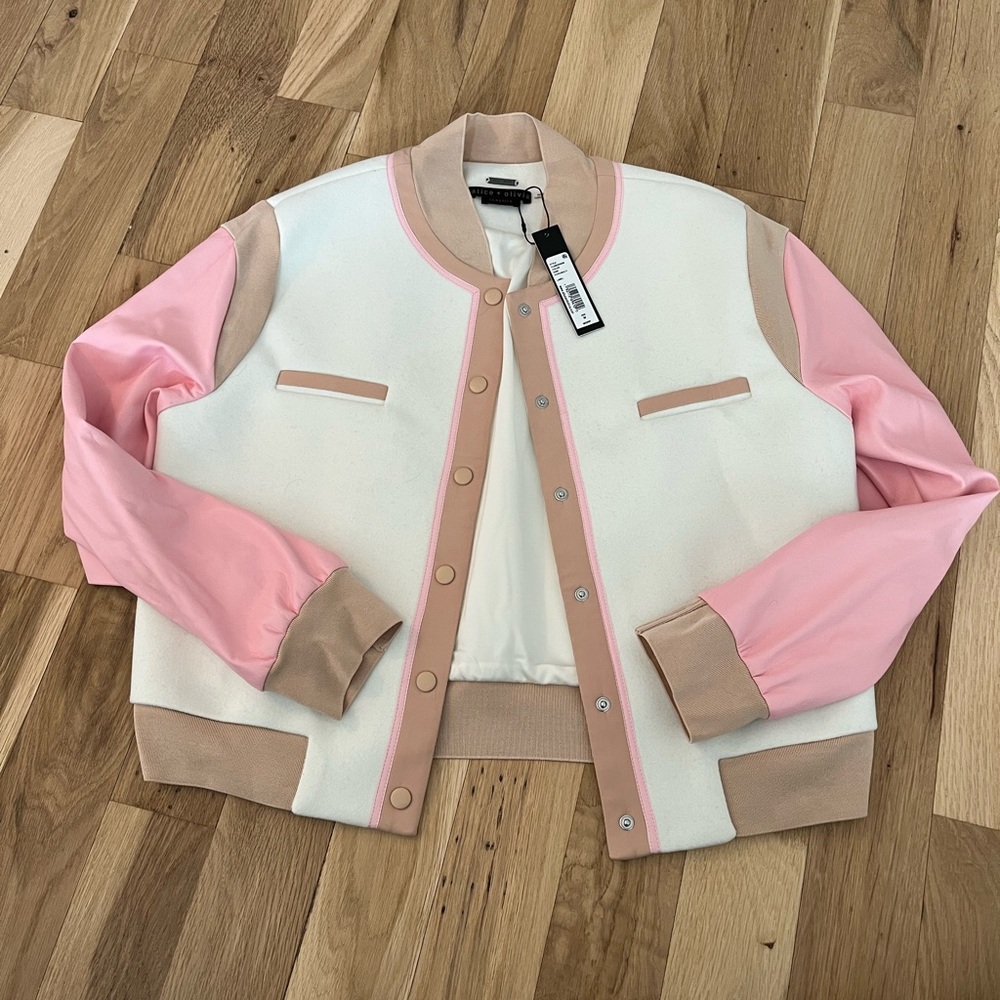 Alice + Olivia Keri Vegan Leather Varsity Jacket
